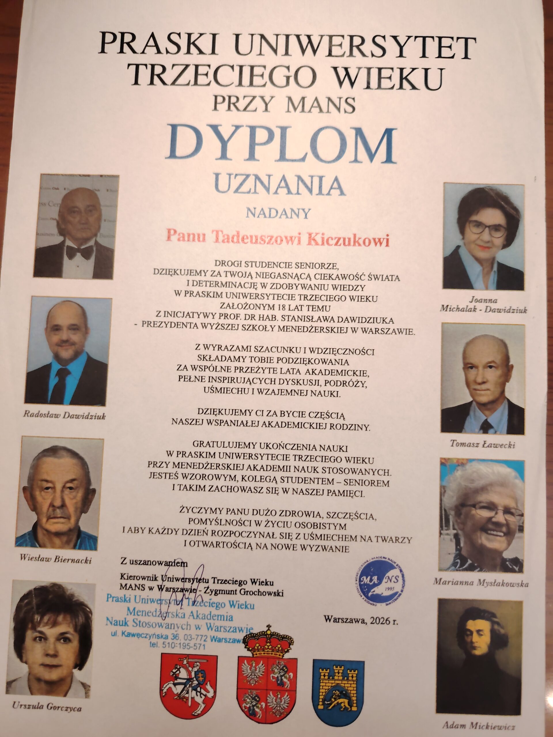 Dyplom podziękowania dla Zygmunta Grochowskiego – zdjęcie 2